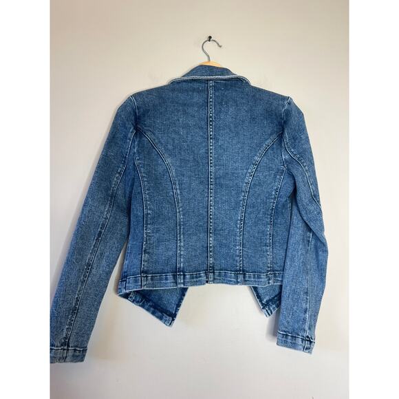 NEW L'AGENCE Ultimate Cropped Open Front Wayne Denim Jacket Blue Size: XS - Picture 6 of 7